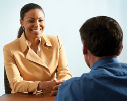 woman and man interviewing