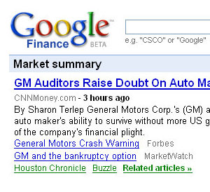 Google Finance Screen Shot