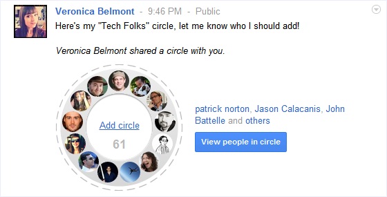Shared circle on Google+