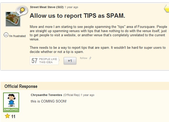 Foursquare tip spam reporting