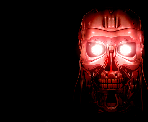 red glowing Terminator 2 skull