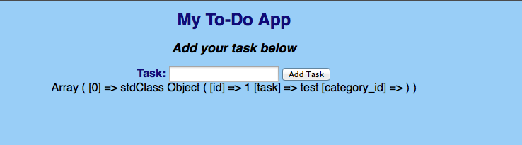 CodeIgniter Add Task Screen Shot