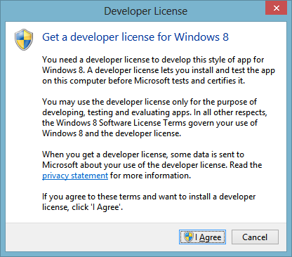 Windows developer license prompt