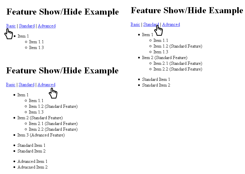 jQuery Feature Show/Hide Example