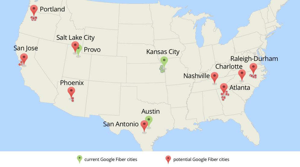 Map of Google Fiber April 2014